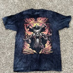Skull guy bone motorcycle flames graphic tee